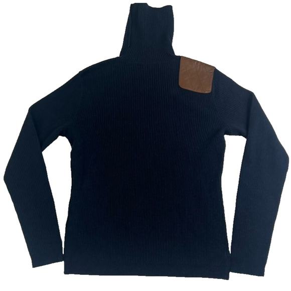 Ralph Lauren Sweater Womens Large Cashmere Leather Shoulder Patch Turtle Neck - Picture 2 of 8